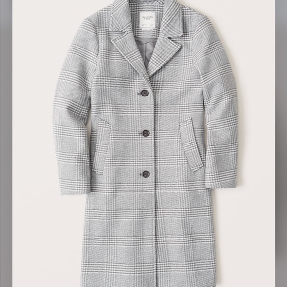 Abercrombie & Fitch Wool Blend The Dad Coat Houndstooth Gray Plaid Size XSP - Picture 16 of 16